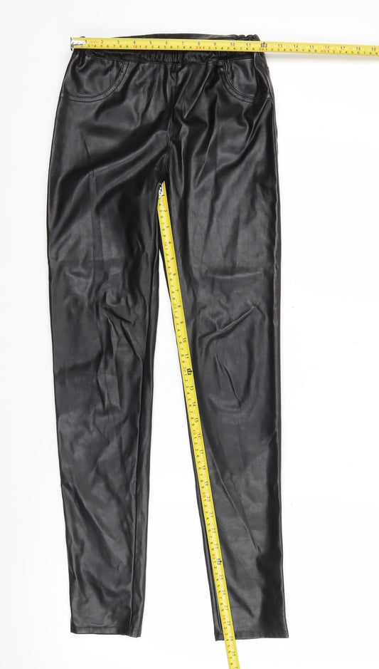 Guess Womens Black Faux Leather Leggings Size 16 Skinny Fit