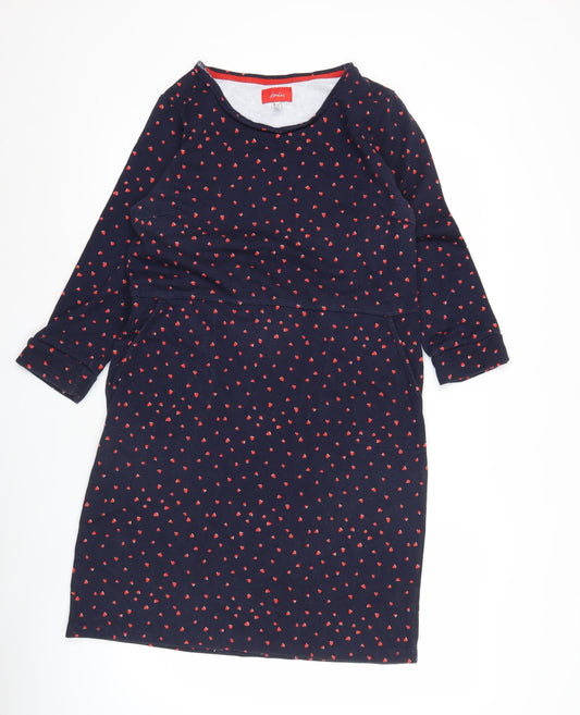 Joules Womens Blue Heart Print Shift Dress Size 14 Long Sleeve