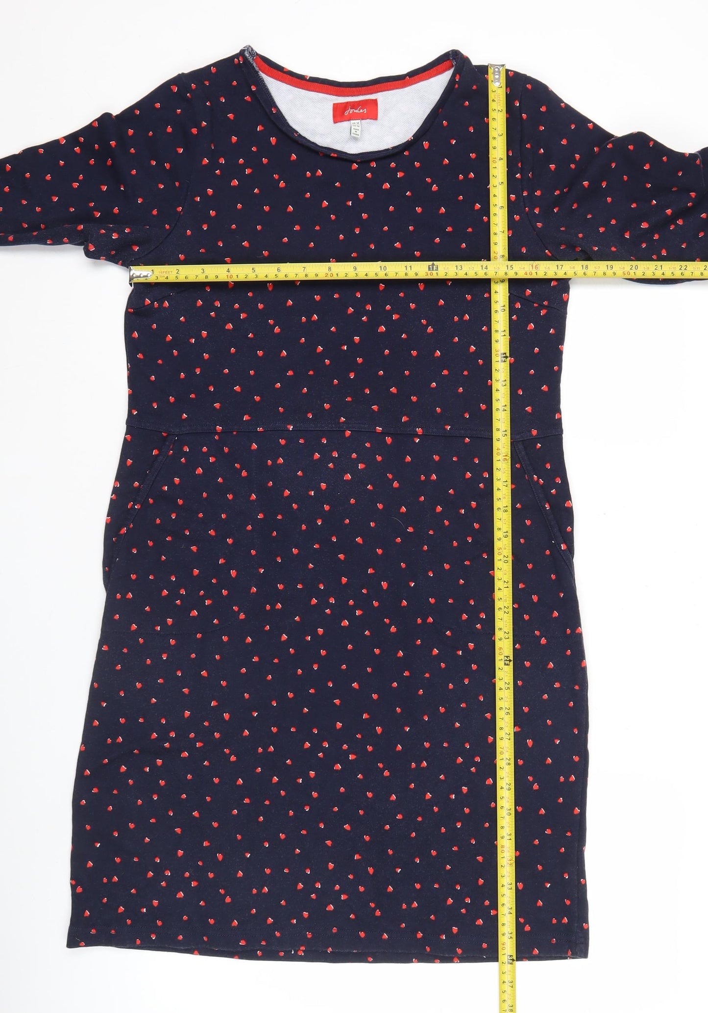 Joules Womens Blue Heart Print Shift Dress Size 14 Long Sleeve