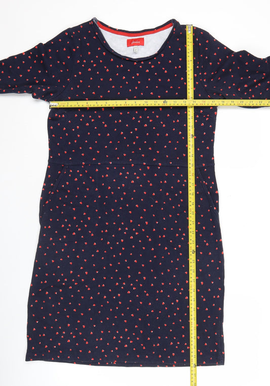 Joules Womens Blue Heart Print Shift Dress Size 14 Long Sleeve