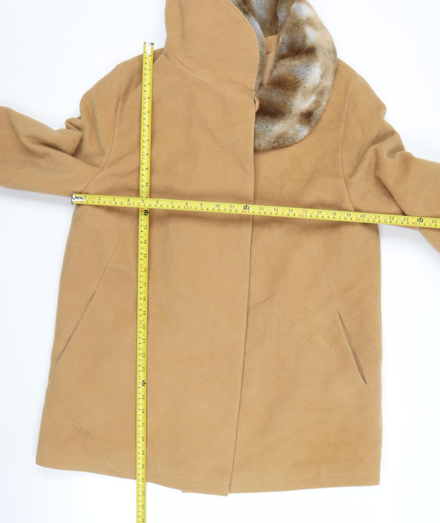 Creation Julex G.S Women’s Beige Wool Mid-Length Coat S Fur Trim