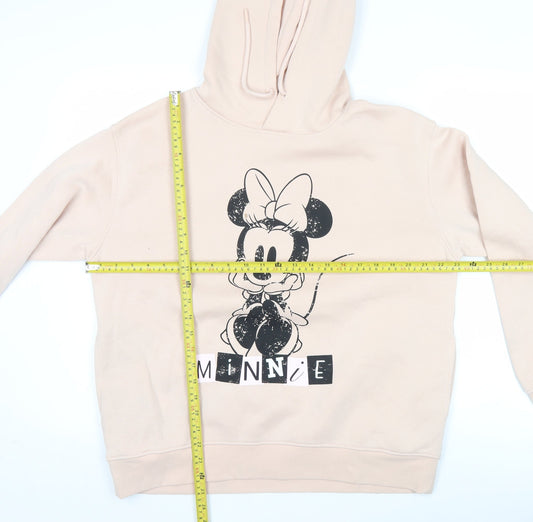 Disney Minnie Mouse Womens Beige Hoodie Sweatshirt Size M Pullover