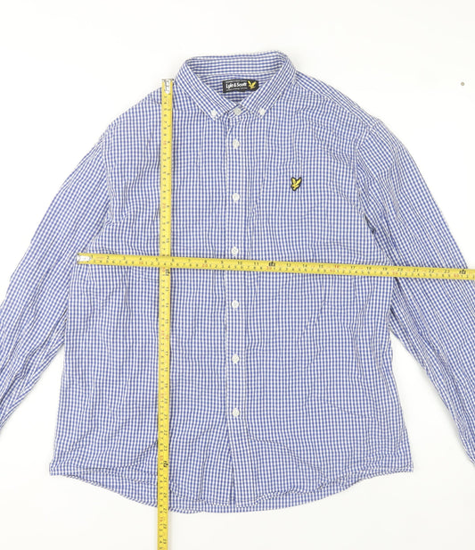 Lyle & Scott Men's Blue Check Cotton Button-Up Shirt XL