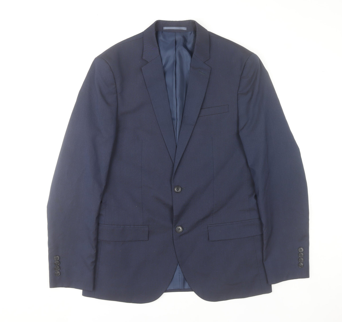 River Island Men’s Blue Suit Jacket 40R Notch Lapel Two-Button