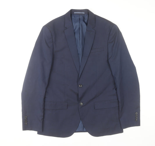 River Island Men’s Blue Suit Jacket 40R Notch Lapel Two-Button