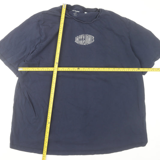 Jack & Jones Men's Blue 2XL Relaxed Fit Cotton Crew Neck T-Shirt