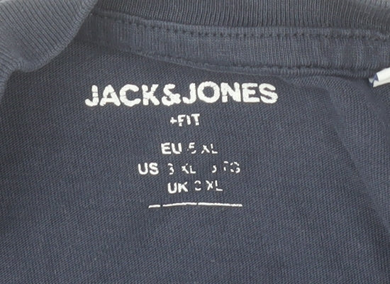 Jack & Jones Men's Blue 2XL Relaxed Fit Cotton Crew Neck T-Shirt