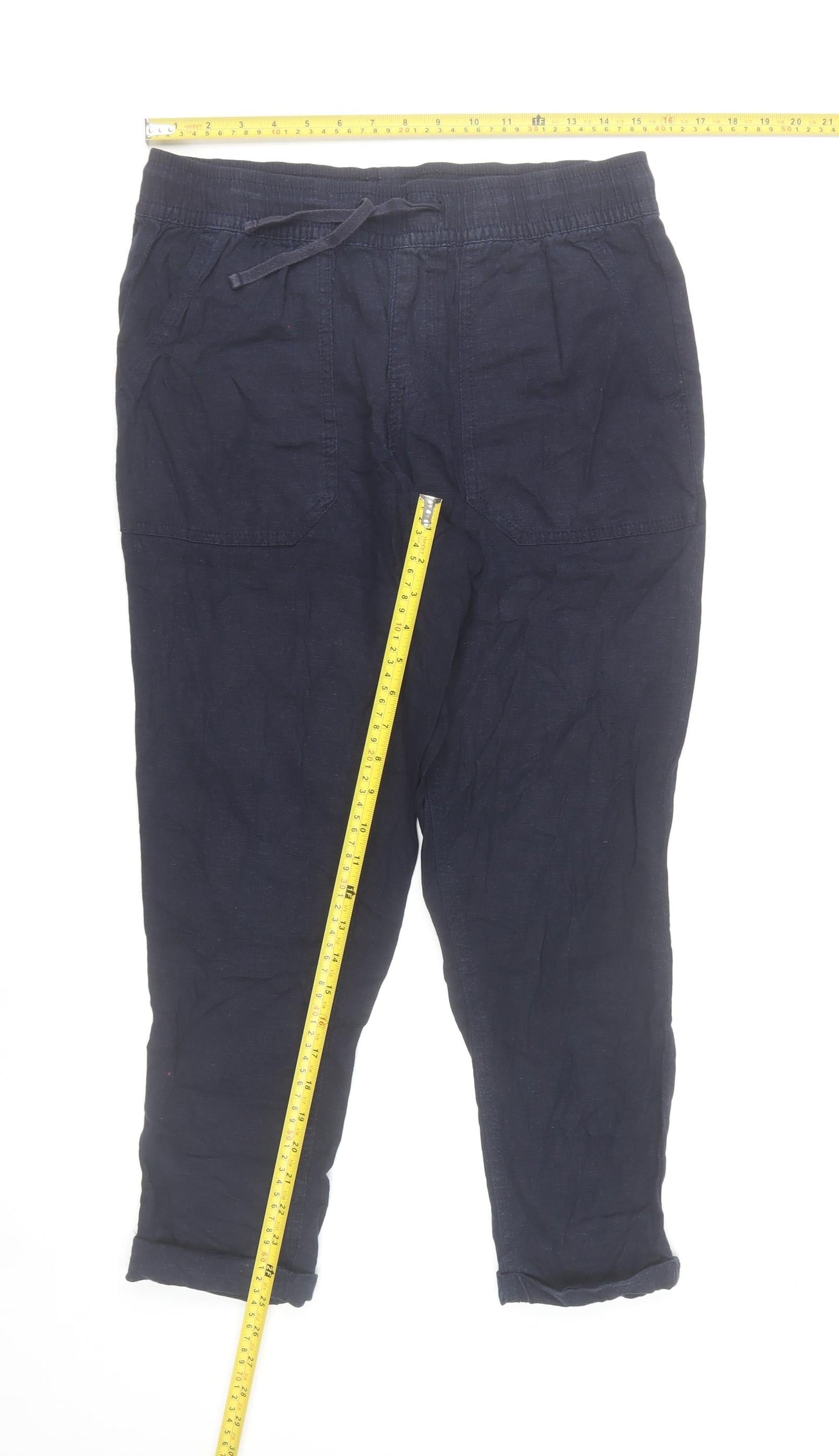 Principles Women Blue Linen Blend Chino Trousers Size 10