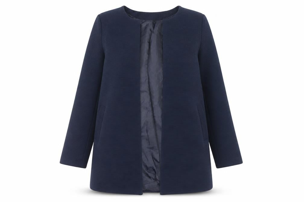 Kyla Womens Blue XL Mid Length Collarless Overcoat Jacket
