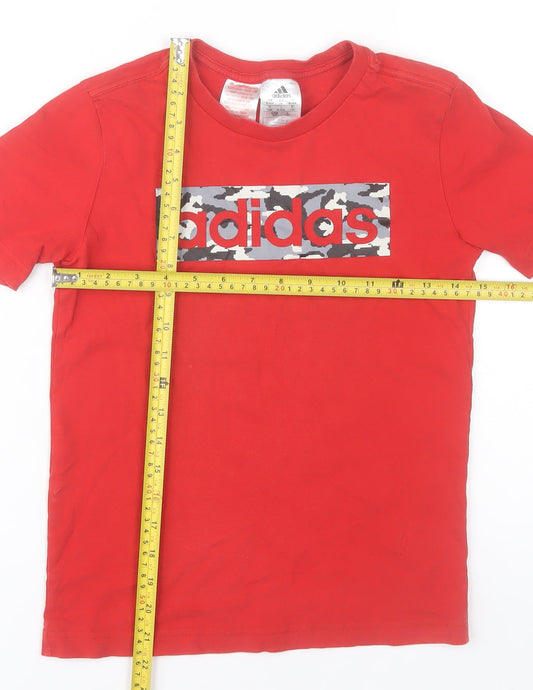 Adidas Boys Red Camouflage Logo T-Shirt 9-10 Years Cotton Short Sleeve