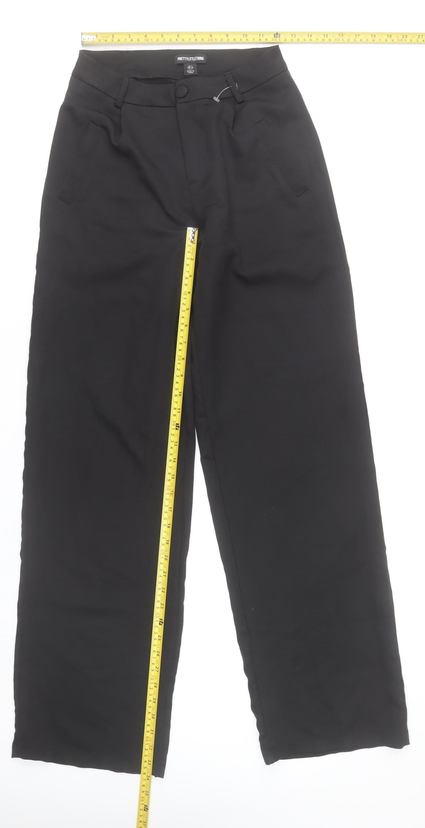 PrettyLittleThing Womens Black Wide-Leg High Rise Trousers Size 8