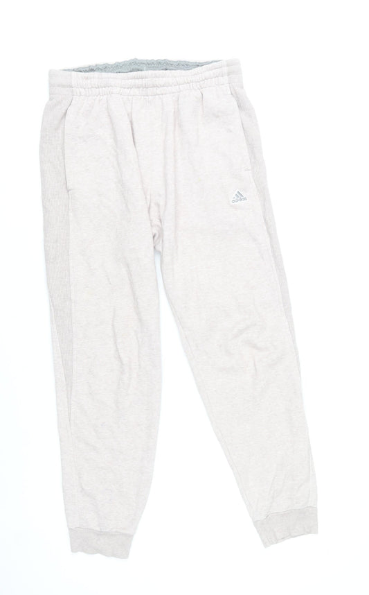 Adidas Men Grey L Sweatpants Tapered Fit Elastic Waist Pockets