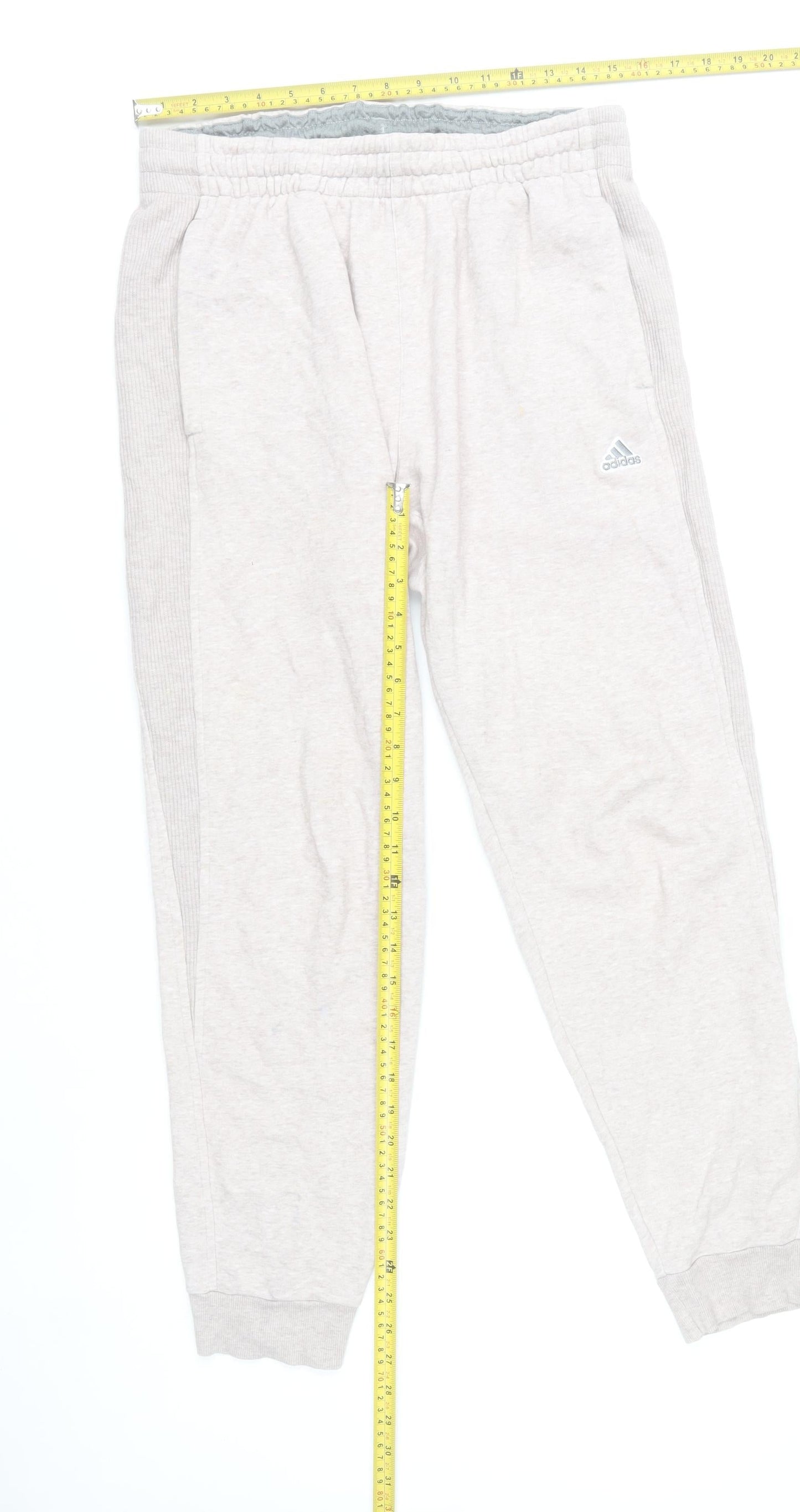 Adidas Men Grey L Sweatpants Tapered Fit Elastic Waist Pockets