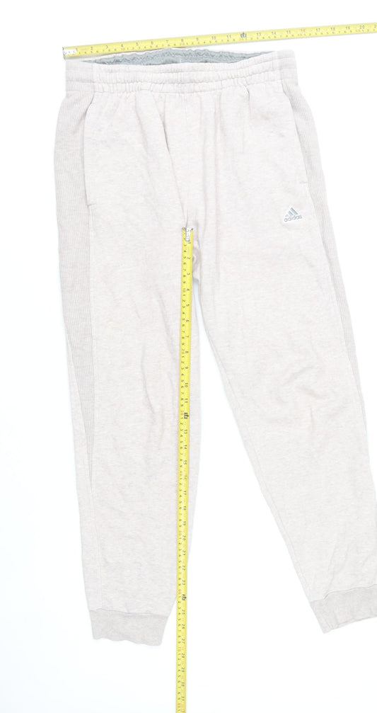 Adidas Men Grey L Sweatpants Tapered Fit Elastic Waist Pockets
