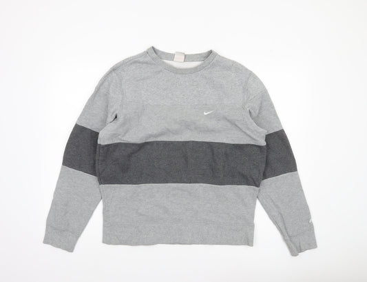 Nike Men’s Grey Stripe Pullover Sweatshirt Size L Logo Sportswear