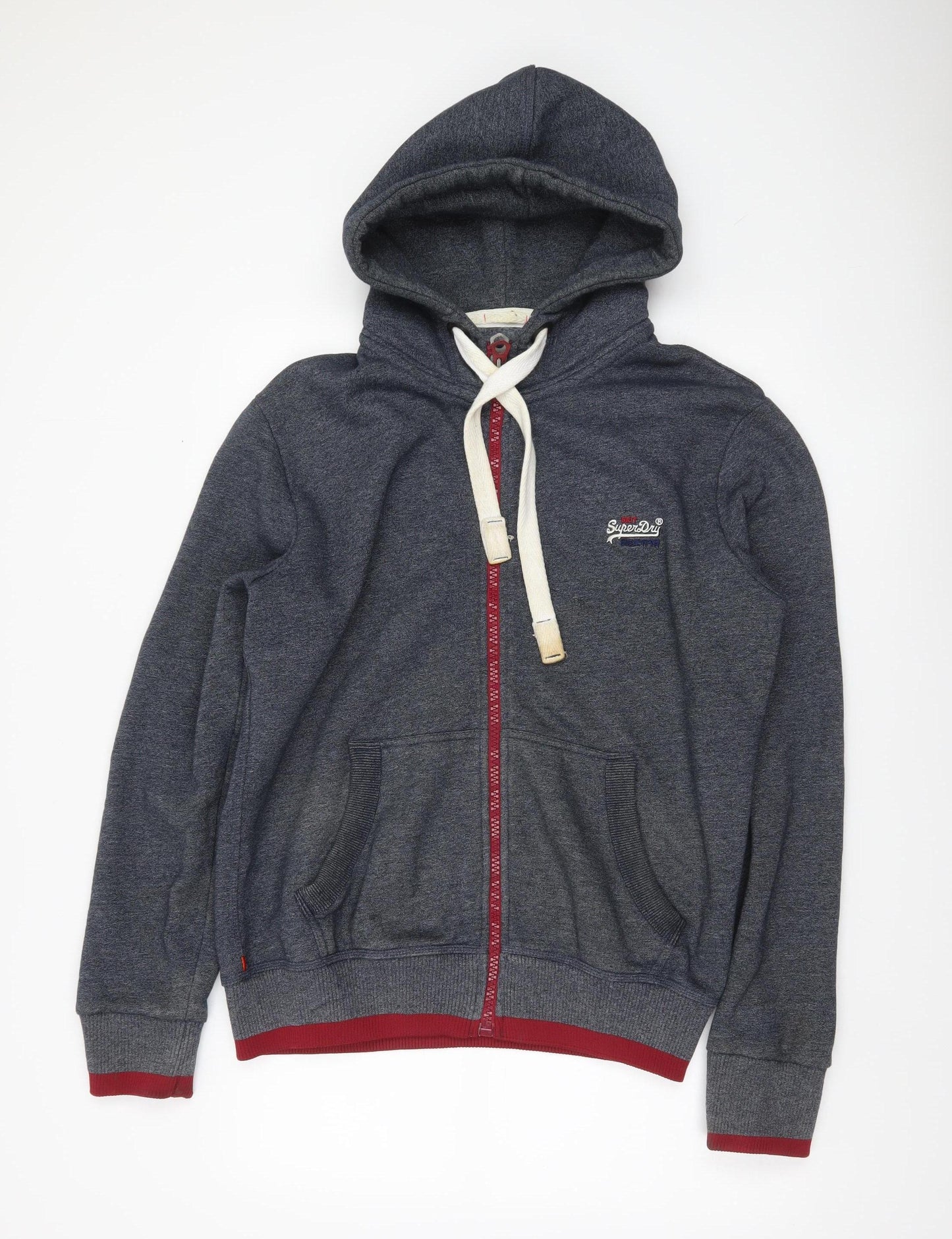 Superdry Men’s Grey Full Zip Hoodie XL Logo Drawstring Pockets