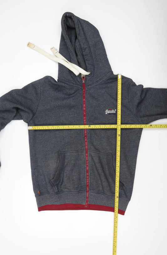 Superdry Men’s Grey Full Zip Hoodie XL Logo Drawstring Pockets