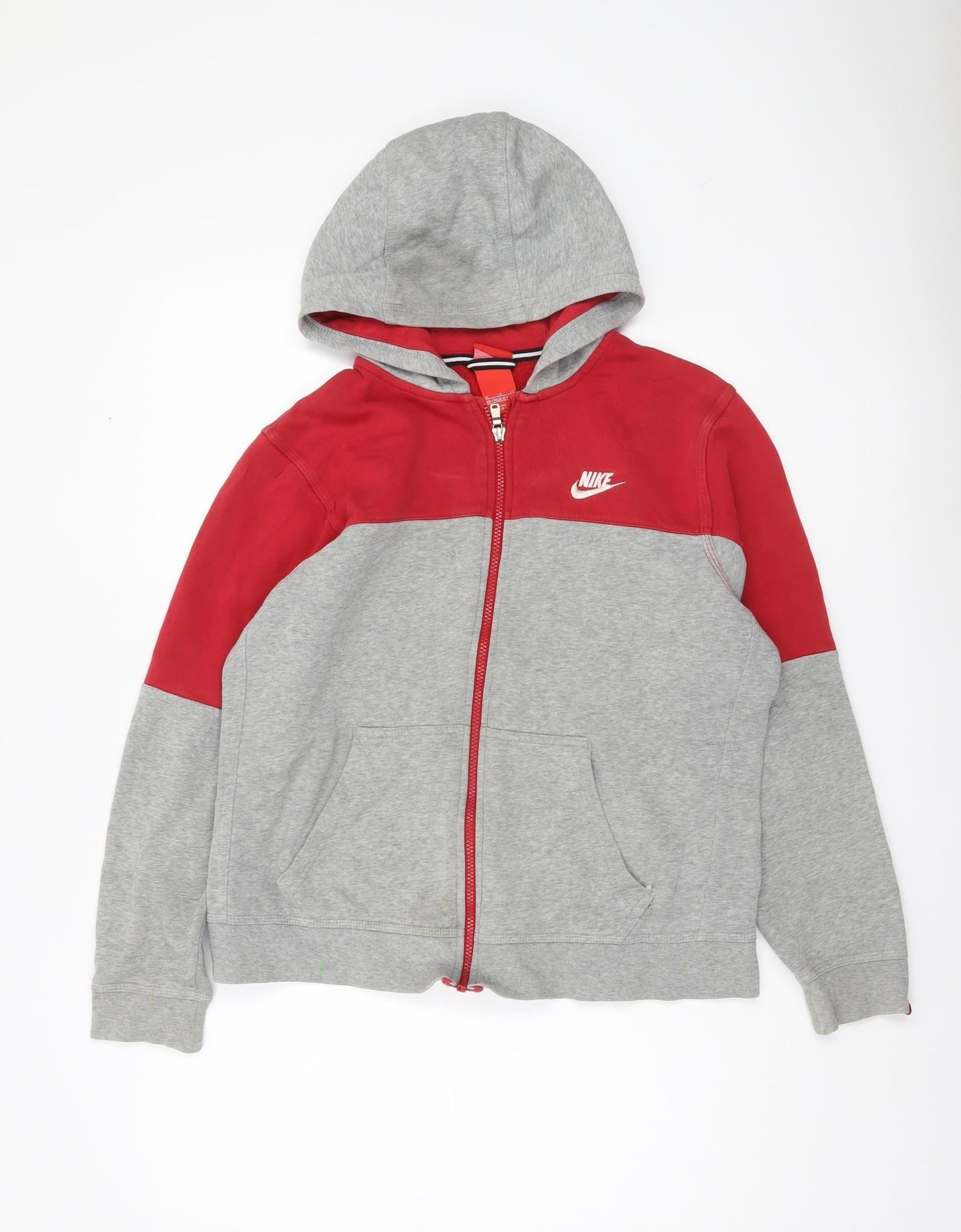 Nike Boys Grey Red Full Zip Hoodie Size 13-15 Years XL Sportswear