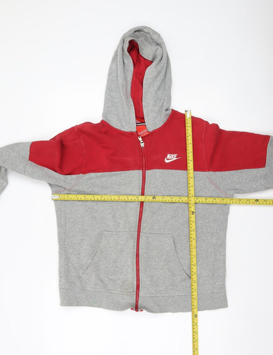 Nike Boys Grey Red Full Zip Hoodie Size 13-15 Years XL Sportswear