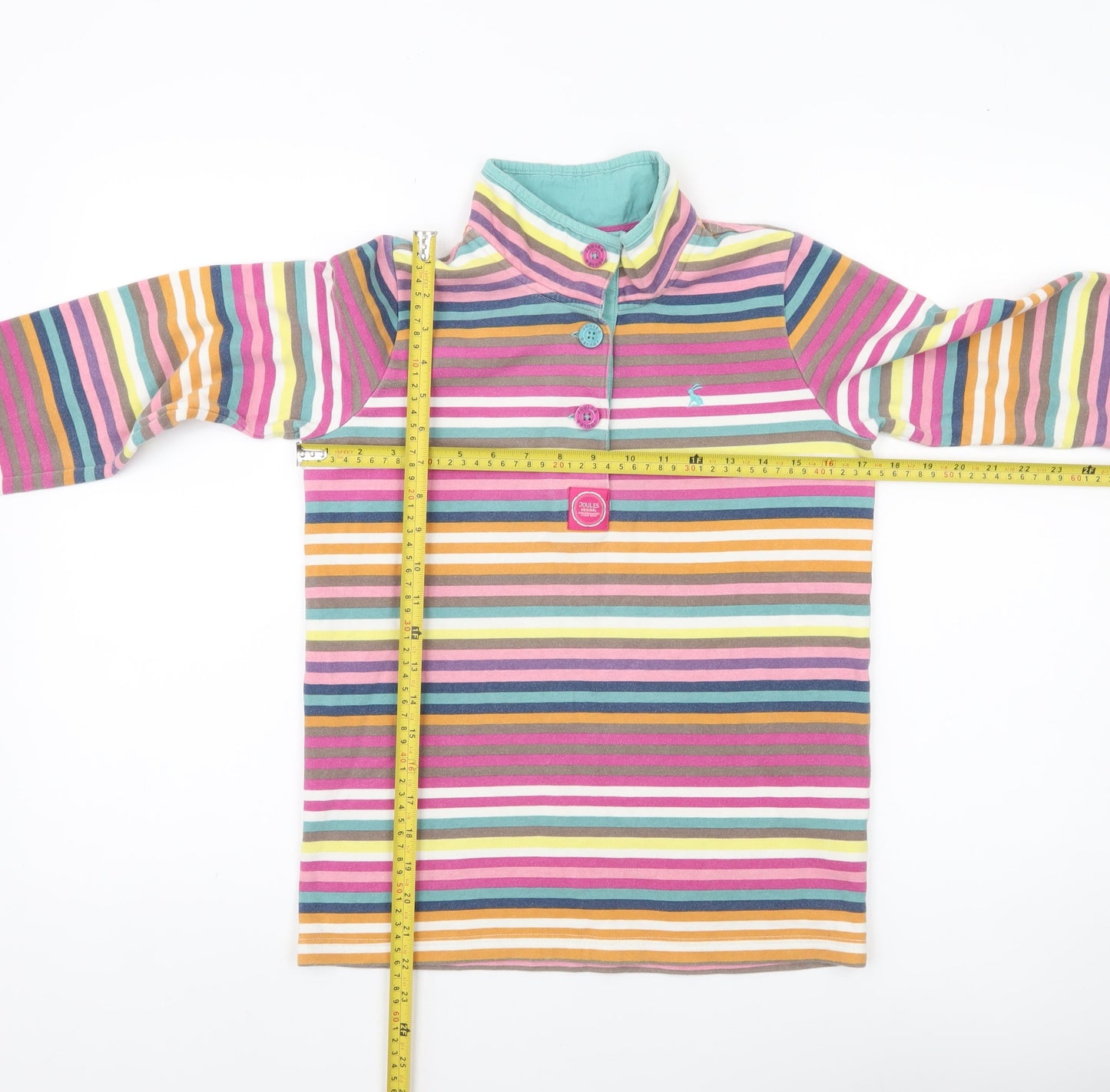 Joules Girls Multicoloured Striped Henley Sweatshirt Age 11-12 Years