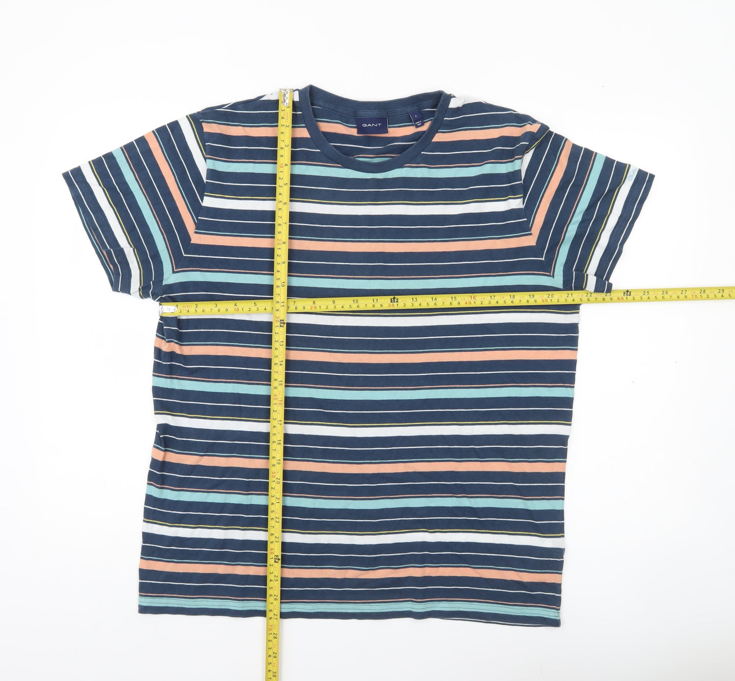 GANT Men's Multicoloured Striped Cotton Crew Neck T-Shirt Size L