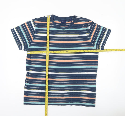 GANT Men's Multicoloured Striped Cotton Crew Neck T-Shirt Size L