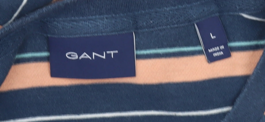 GANT Men's Multicoloured Striped Cotton Crew Neck T-Shirt Size L