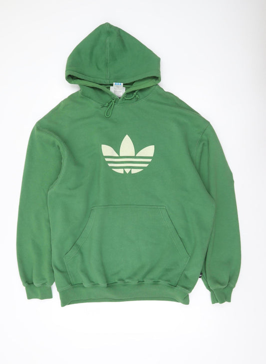 Adidas Mens Green Pullover Hoodie L Trefoil Logo Sportswear