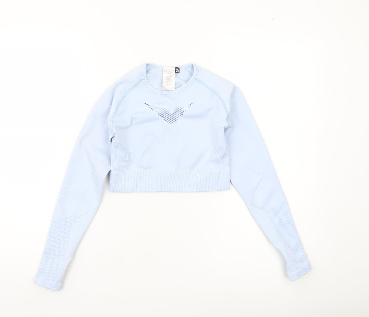 AYBL Women’s Blue Long Sleeve Cropped Gym Top Size S Slim Fit