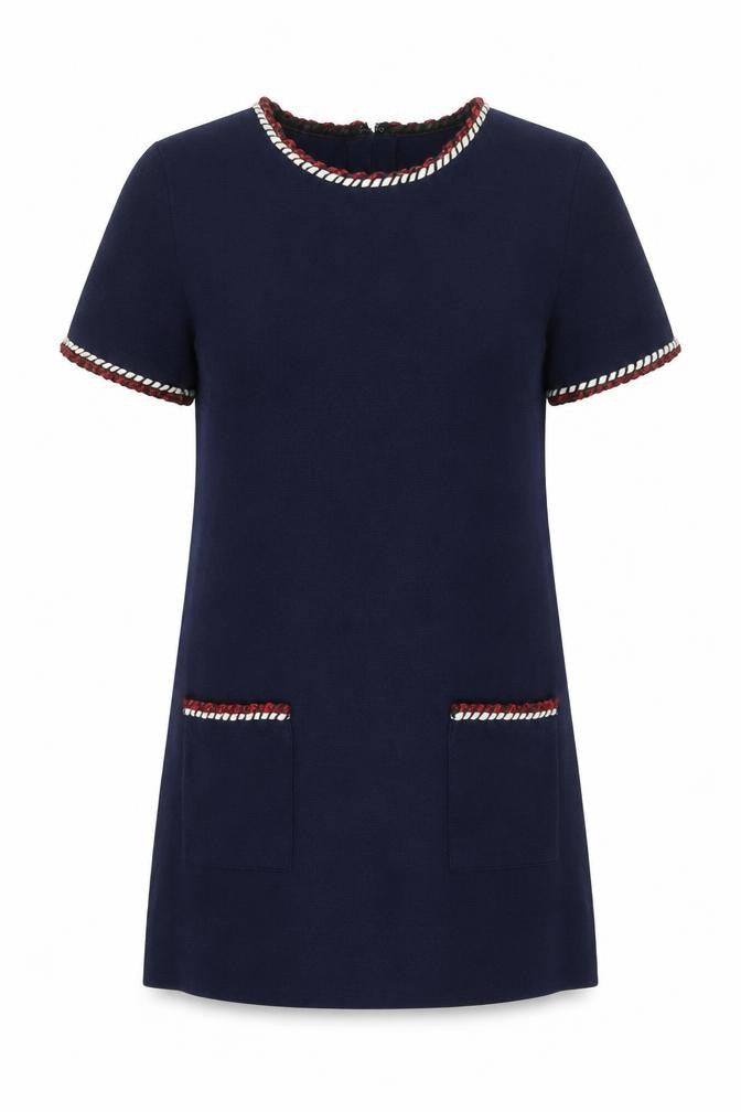Derhy Women’s Blue Shift Dress L Short Sleeve Round Neck Workwear