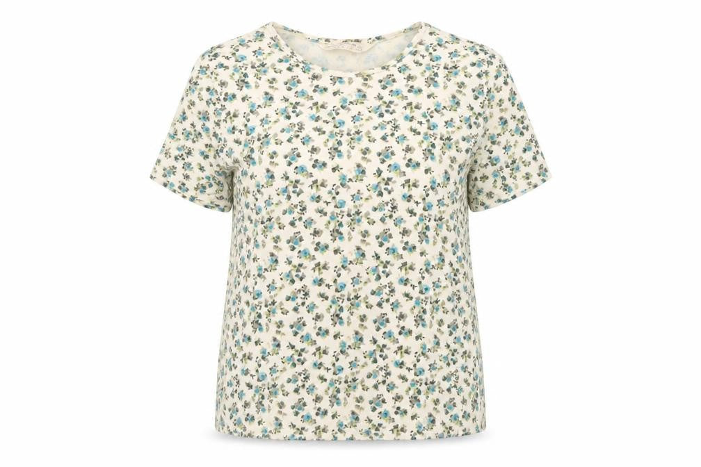 Honor Millburn Women’s Ivory Floral Cotton T-Shirt Size 14 Regular
