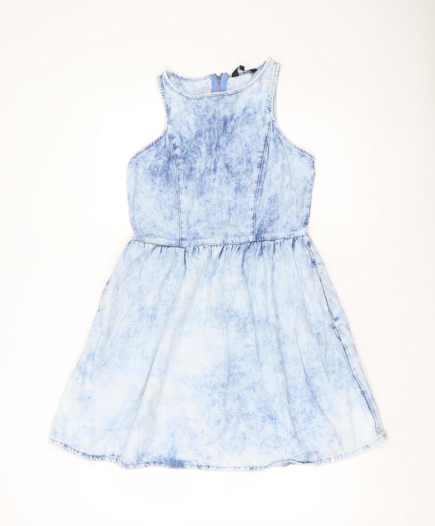 New Look Women’s Blue Tie Dye Cotton Skater Dress Size 12