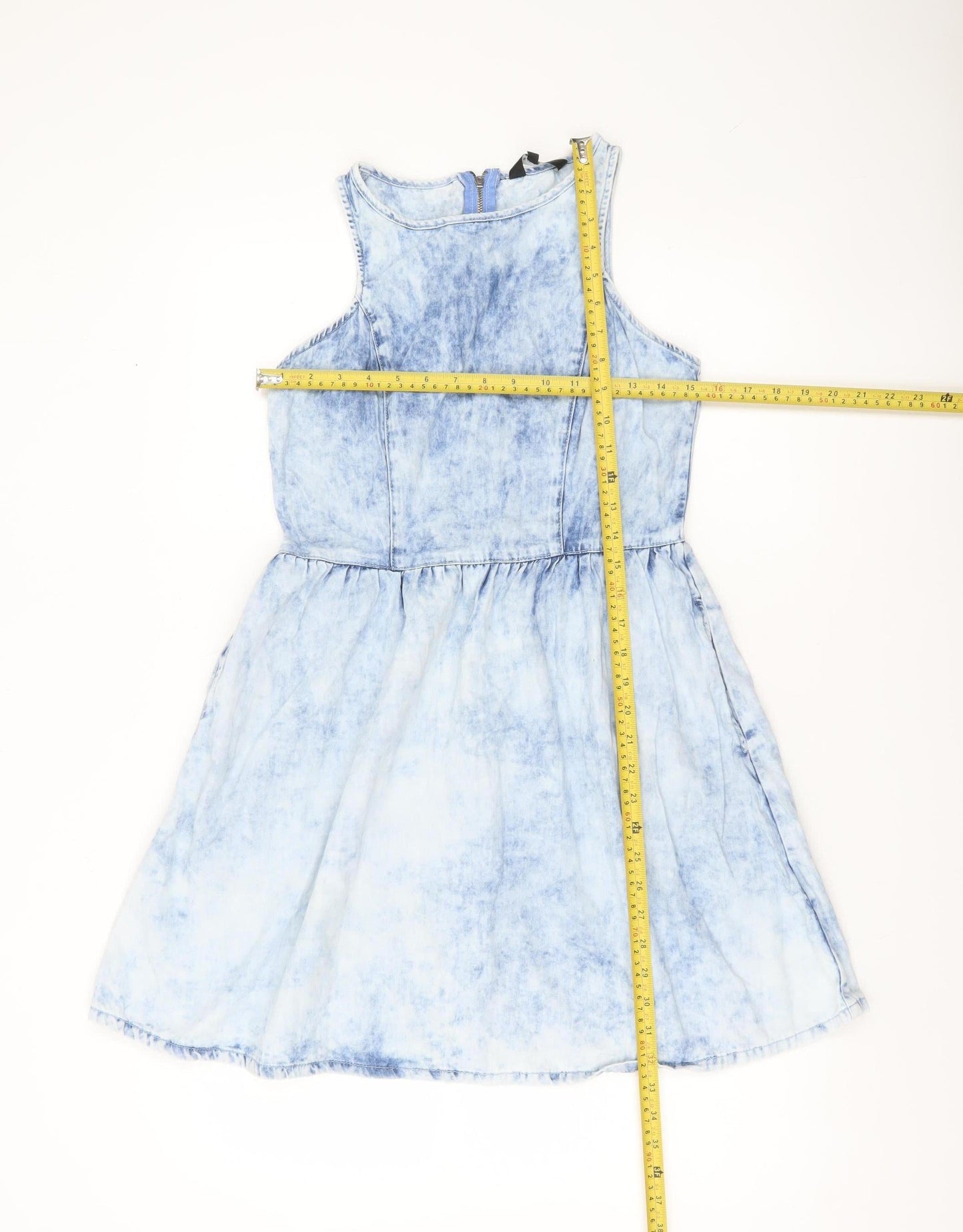 New Look Women’s Blue Tie Dye Cotton Skater Dress Size 12