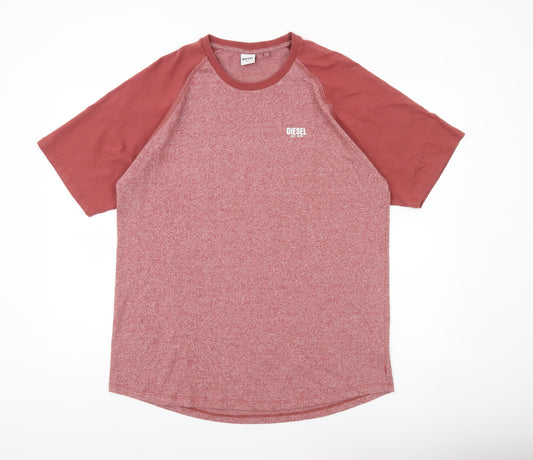 Diesel Mens 2XL Red Crew Neck Short Sleeve Cotton Blend T-Shirt