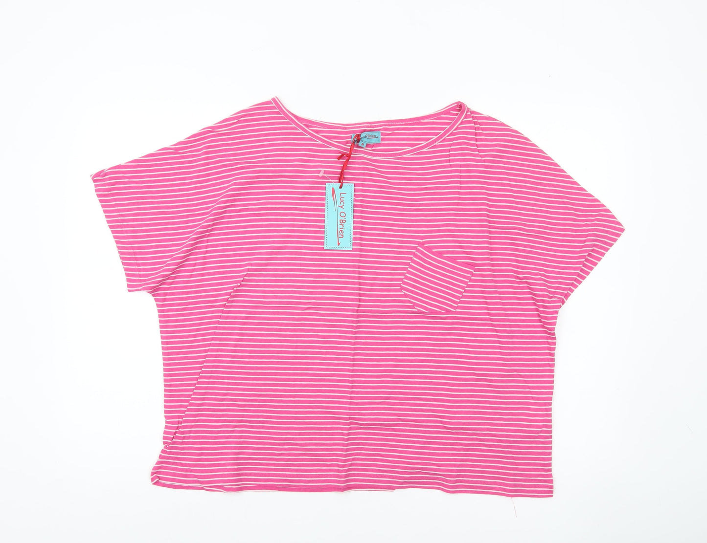 Lucy O'Brien Womens Pink Striped Cotton Relaxed T-Shirt Size M