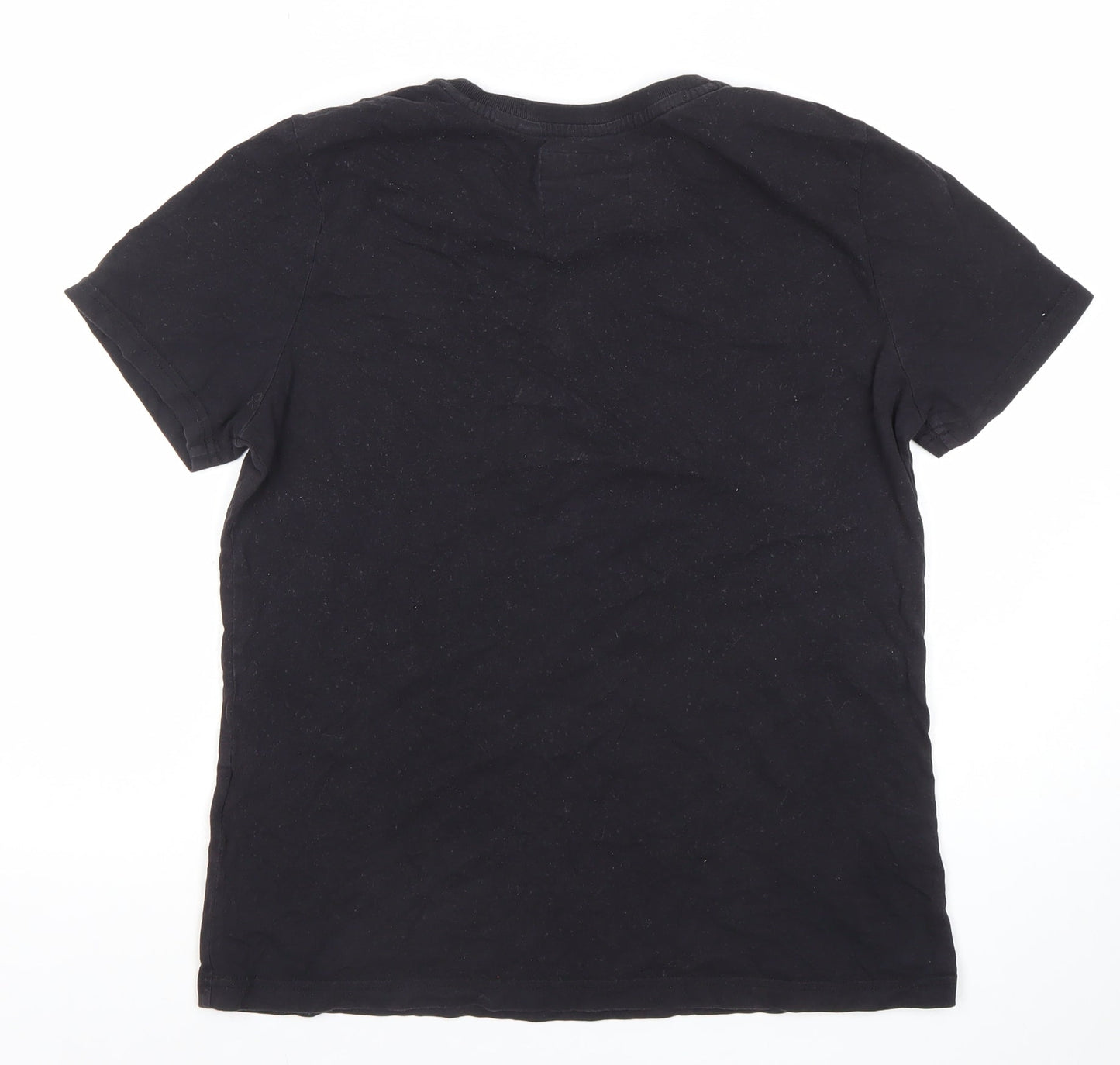 Superdry Womens Black Sequin Logo T-Shirt Size 14 Short Sleeve