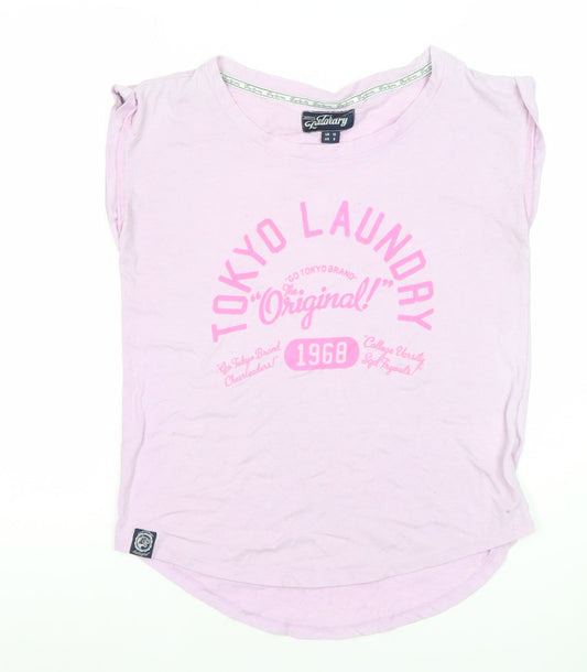 Tokyo Laundry Womens Pink Size 10 Sleeveless Crew Neck Printed T-Shirt