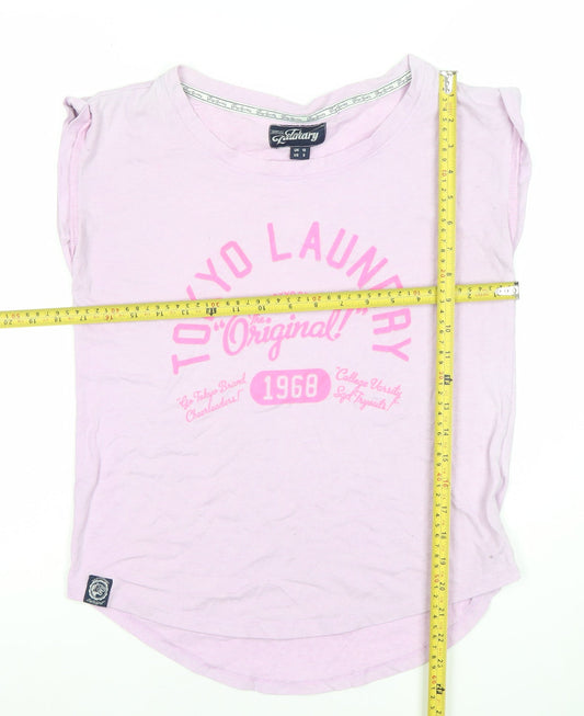 Tokyo Laundry Womens Pink Size 10 Sleeveless Crew Neck Printed T-Shirt
