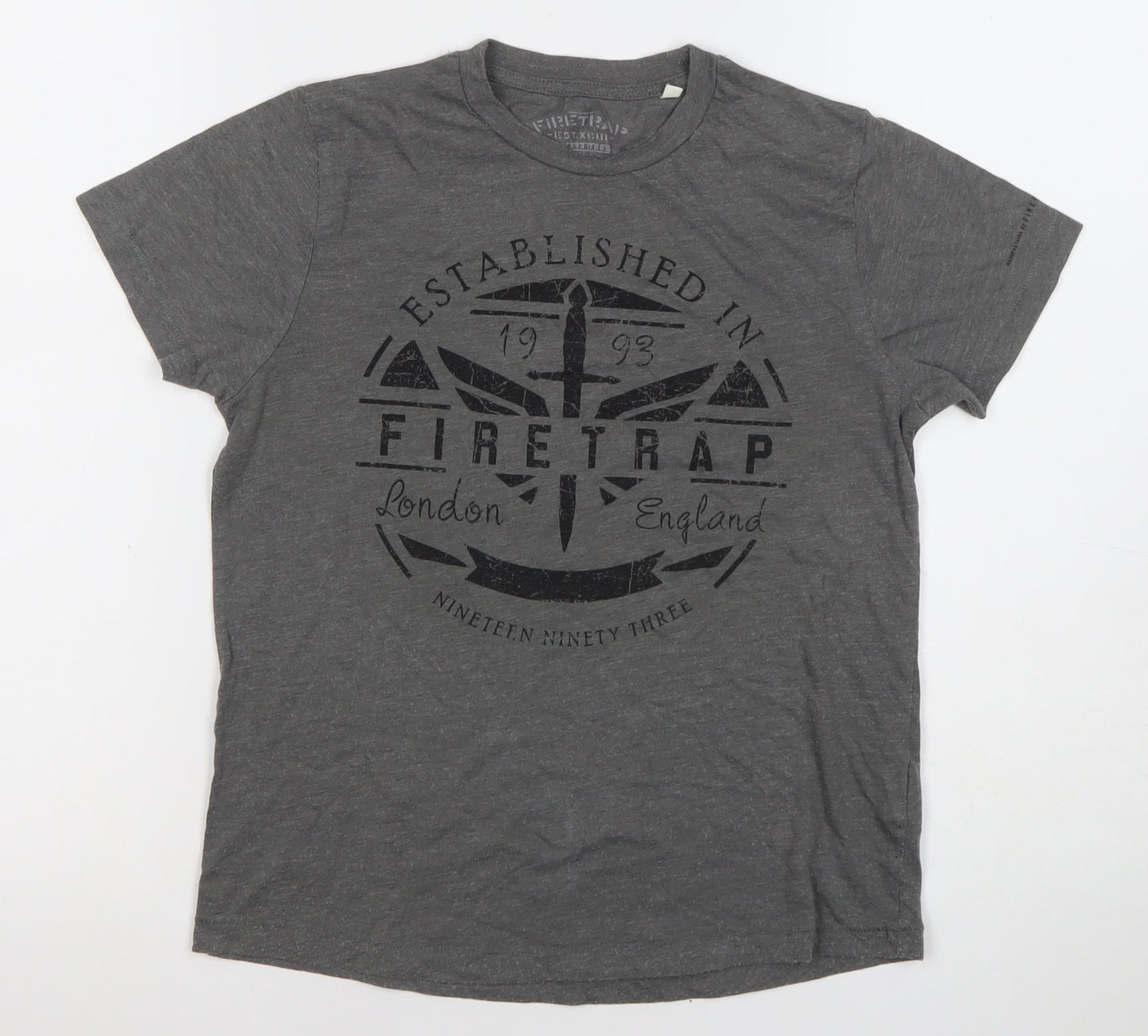 Firetrap Boys Grey Logo Graphic T-Shirt 9-10Y Short Sleeve Casual