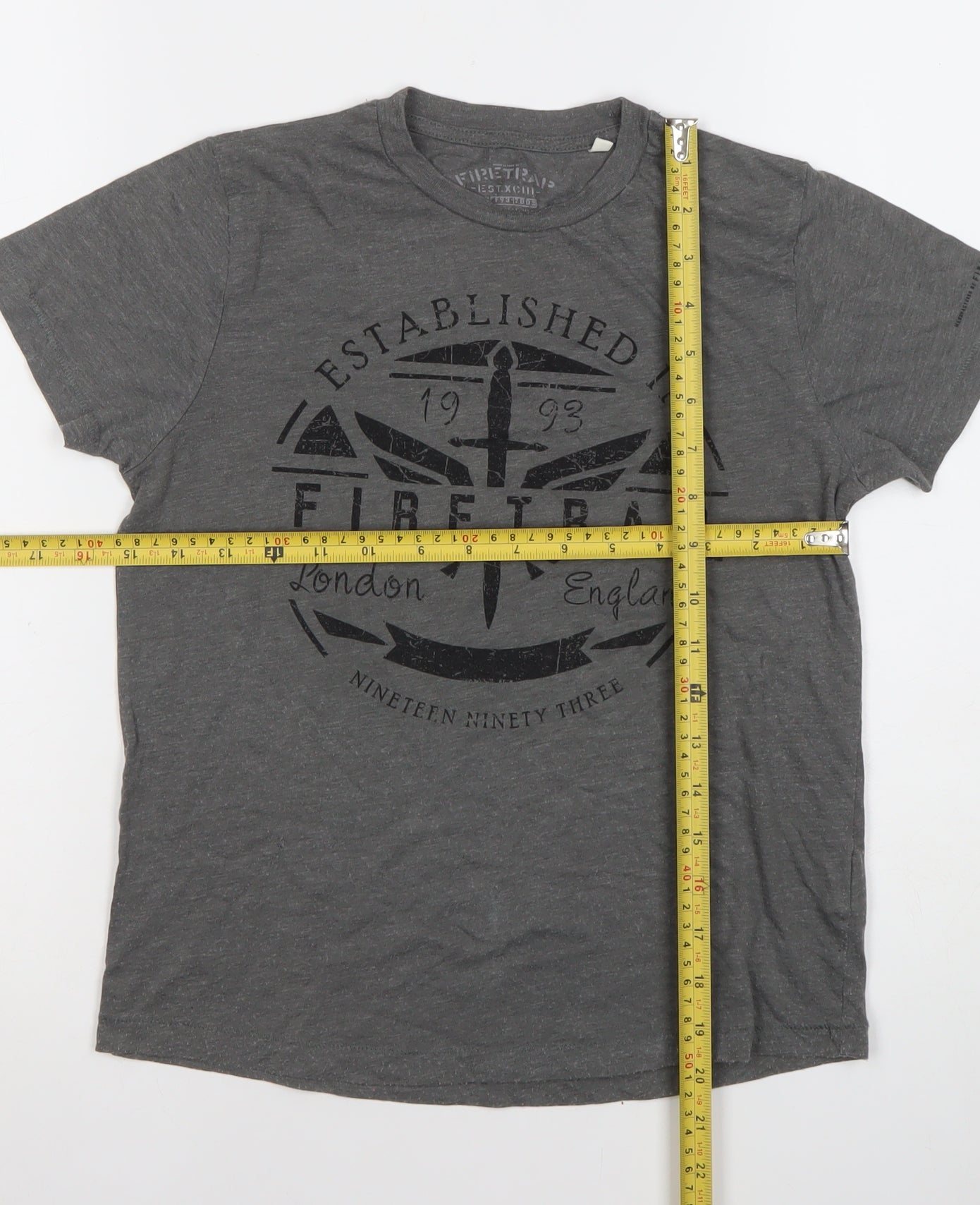 Firetrap Boys Grey Logo Graphic T-Shirt 9-10Y Short Sleeve Casual