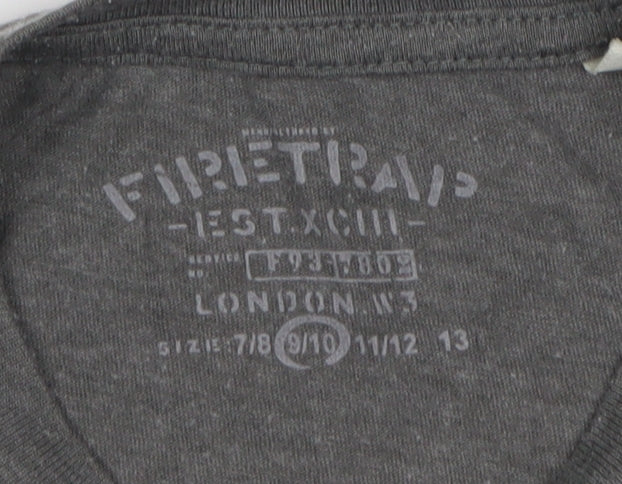 Firetrap Boys Grey Logo Graphic T-Shirt 9-10Y Short Sleeve Casual