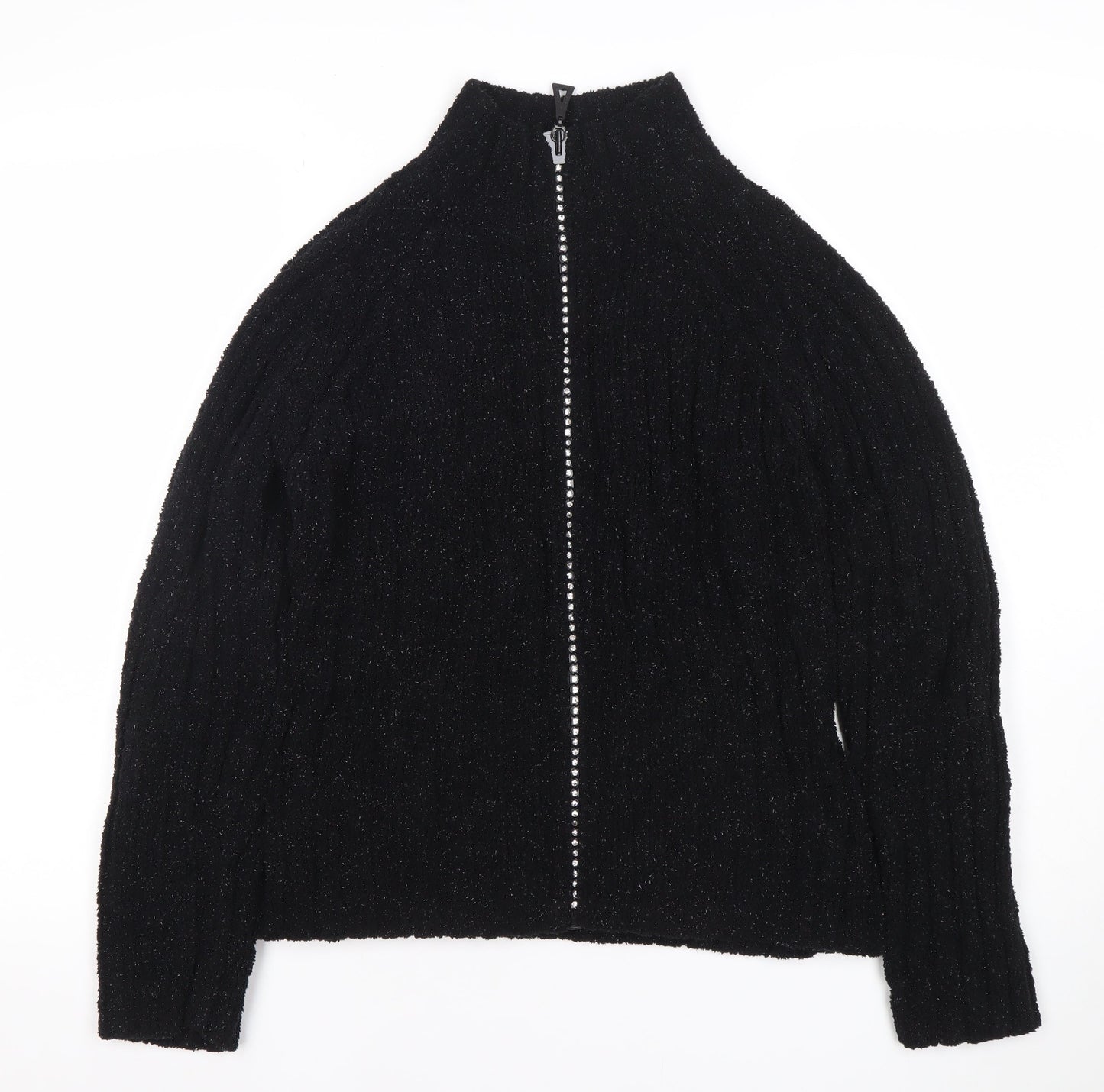 Roman Originals Women Black S Zip Up High Neck Knit Cardigan Jumper