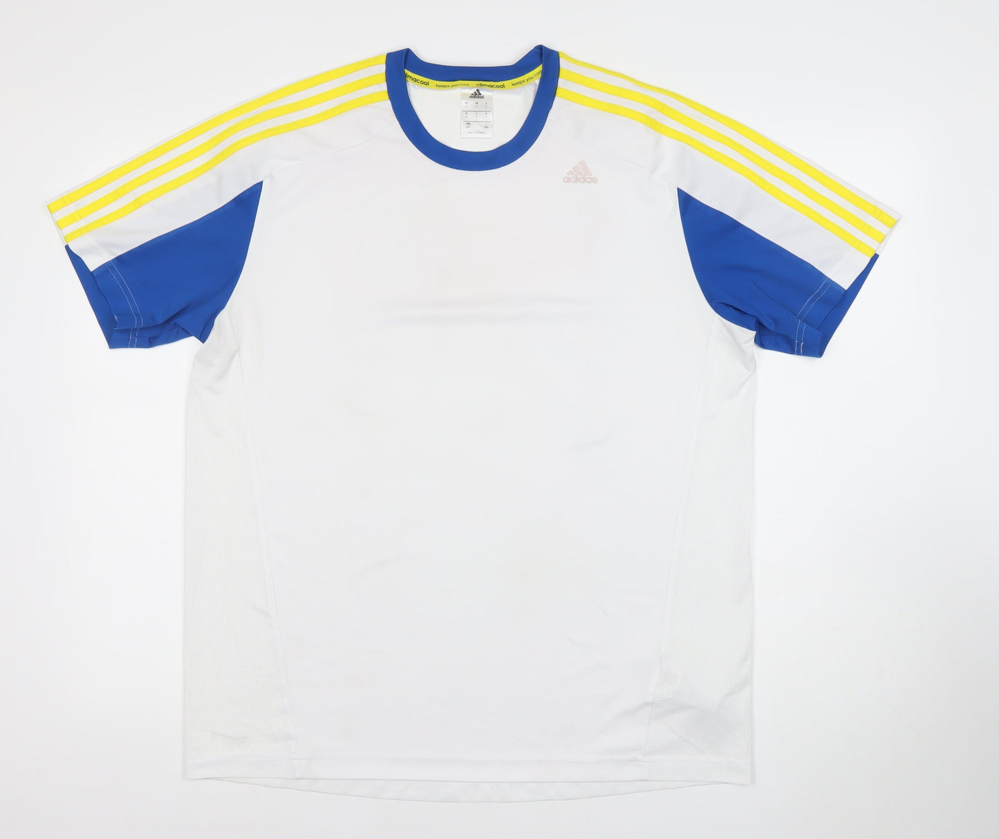 Adidas Men’s White Blue Yellow Climacool Sports T-Shirt Size L
