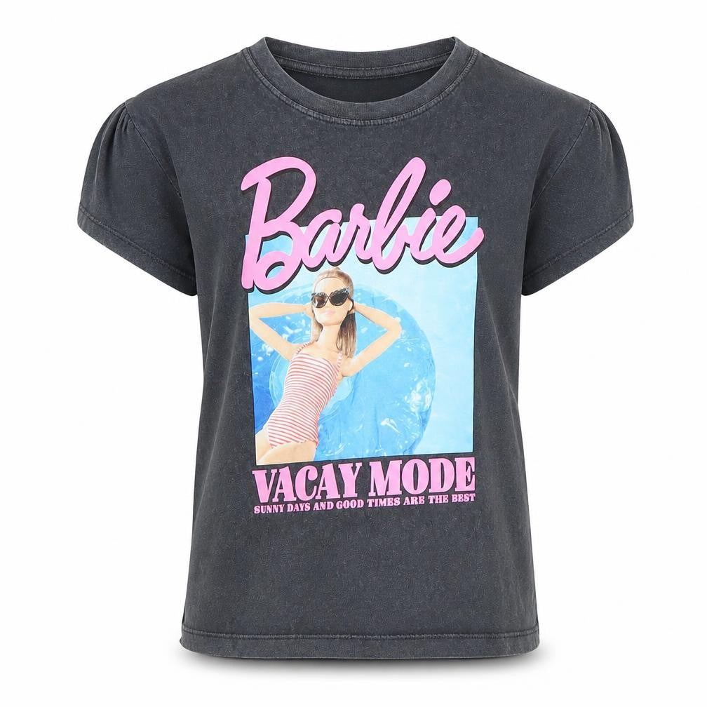 Front view of Zara girls’ black barbie graphic t-shirt 9-10 years casual summer top