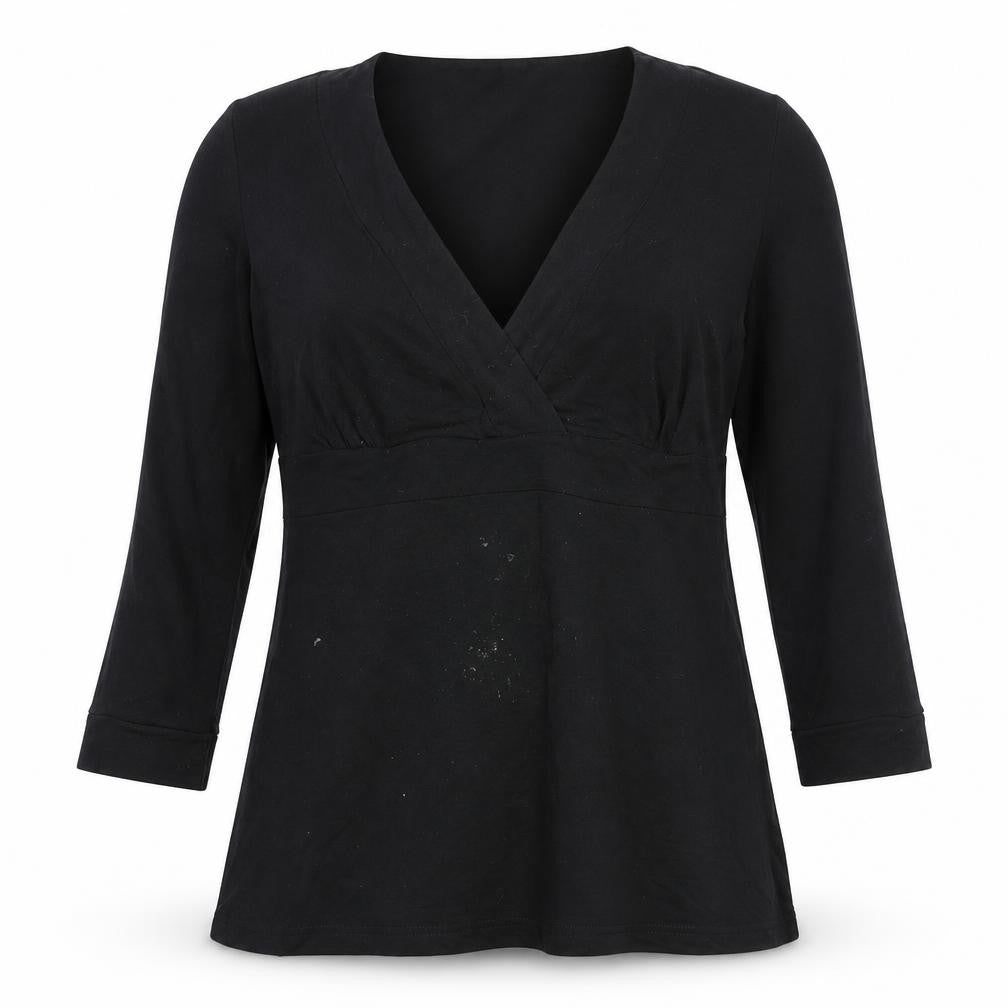 H&M Women Black Wrap Blouse Viscose Stretch M 3/4 Sleeve