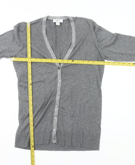 Ann Taylor LOFT Women’s Grey Petite M Cardigan V-Neck Knit Jumper