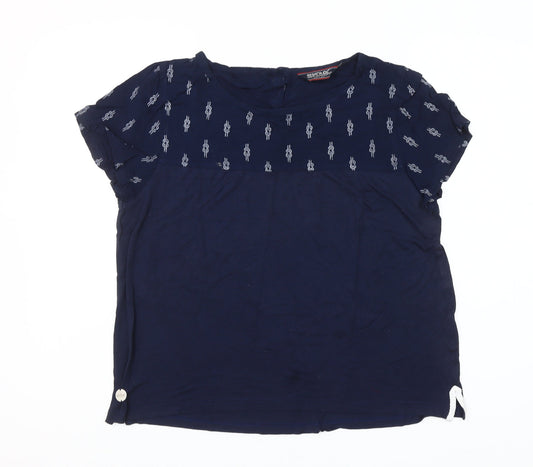 Regatta Womens Blue Cotton Blouse Size 14 Short Sleeve Button Detail