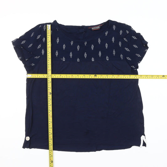 Regatta Womens Blue Cotton Blouse Size 14 Short Sleeve Button Detail