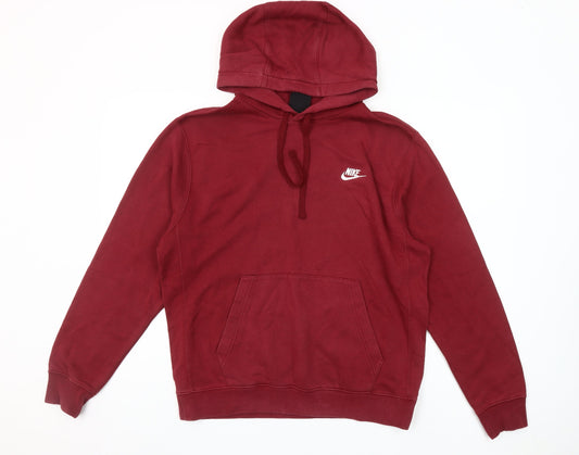 Nike Mens Red Pullover Hoodie Small Regular Fit Logo Fleece