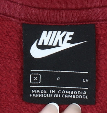 Nike Mens Red Pullover Hoodie Small Regular Fit Logo Fleece
